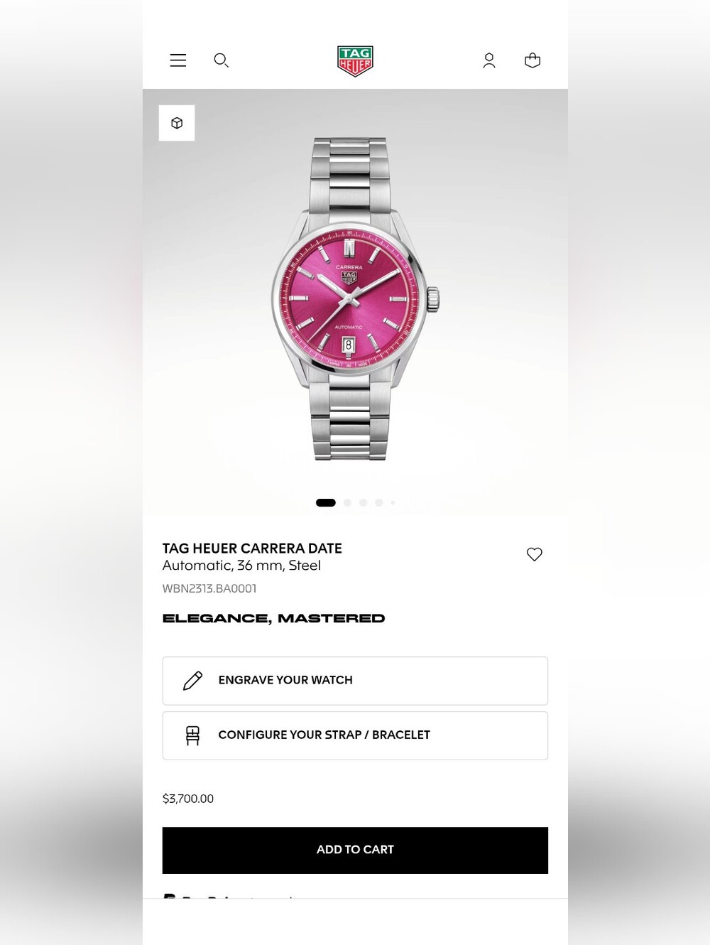 Ladies TAG Heuer Carrera Date Automatic 36mm, Pink Calibre 7 Ref. WBN2313.BA0001
